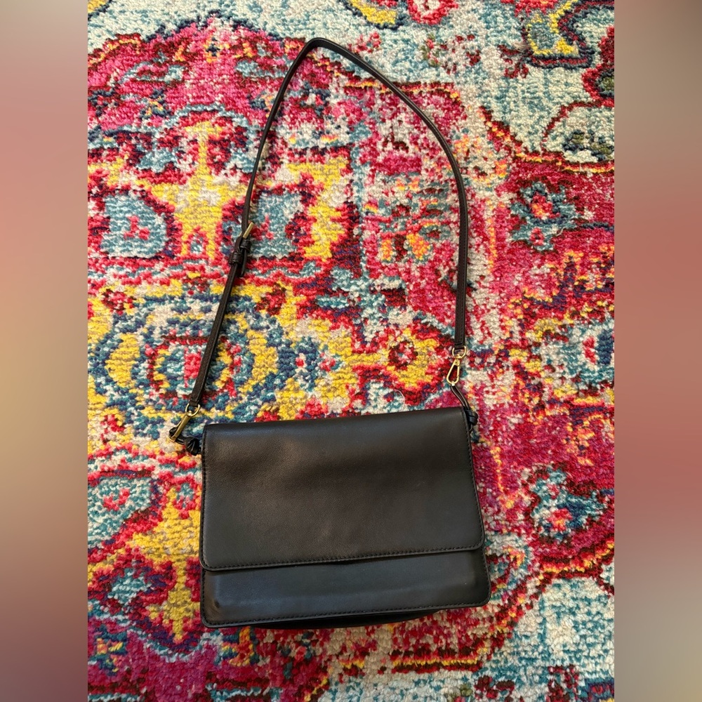 ZARA Elegant Black 100% Leather Crossbody Bag